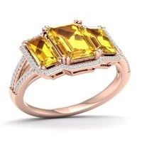 Imperial dragi kamen 10k ružičasto zlato smaragdno rezani citrin CT TW dijamant tri kamena Halo Split Shank ženski prsten