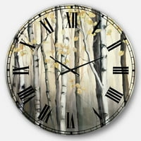 Designart' Zlatna breza šuma IV ' tradicionalni zidni sat