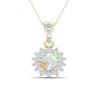 Carski dragi kamen 10k žuto pozlaćeno srebro Ovalni rez kreiran Opal kreiran Bijela Safirna Halo ogrlica