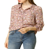 Unique Bargains ženski Dugi rukav sa dugmetom na kopčanje Ditsy floral Shirt Top