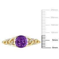 1-karatni T. G. W. Ovalni afrički ametist i dijamantski naglasak okruglog reza 10kt ovalni prsten od žutog