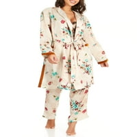 Cosmo Style Cosmopolitan ženski satenski ogrtač i hlače pidžama set odjeće za spavanje, cvjetni, Veličina