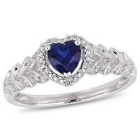 Miabella ženski karat T. G. W. stvorio plavi safir i dijamantski naglasak 10kt oreol srčani prsten od bijelog zlata