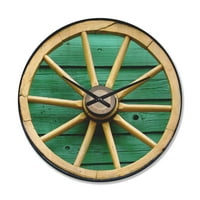 Designart 'Vintage Wagon točak na tirkiznom drvetu' seoska kuća drveni zidni sat
