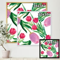 Designart 'Blooming Beautiful Pink Tulips Flowers On White' Tradicionalni Uramljeni Platneni Zidni Umjetnički Print
