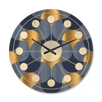 Designart 'Retro Luxury Waves In Blue and Gold VIII' Mid-Century Modern Wood Wall Clock