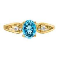 Primal Gold Karat žuto zlato 7x Ovalni plavi Topaz i AAA dijamantski prsten
