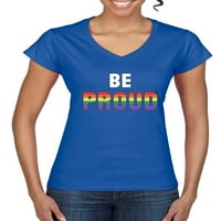 Budite ponosni Rainbow LGBT ponos ženski standardni V-izrez Tee, kraljevska, xx-velika