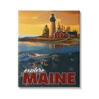 Stupell Industries Istražite Maine Daleki okean Lighthouse Beacon Travel grafička Umjetnička galerija umotana