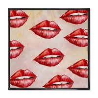 Designart' Red Girl Lips Pattern ' Moderni Uramljeni Platneni Zidni Umjetnički Print