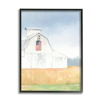 Stupell Industries američka zastava Bijela seoska štala ruralni krajolik slika Crni uokvireni umjetnički