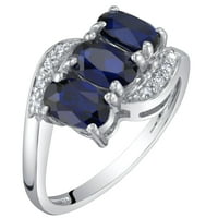 Oravo 1. CT Oval stvorio plavi safir i dijamant tri kamena godišnjica prsten u 14k bijelog zlata