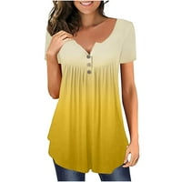 Vrhovi za čišćenje za žene peplum žene kratki rukav casual čvrsti labavi bluze V-izrez, žuti, s