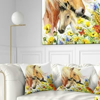 Designart konj i Ždrebe sa jastukom za bacanje livada - 16x16