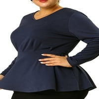 Jedinstvene ponude Ženske plus veličine Peplum bluza V izrez Peplum Ruched dugi rukav