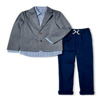 Wonder Nation Boys 4 - & Husky komplet odijela sa pletenim blejzerom, košuljom i pantalonama na dugmad, 3-dijelni