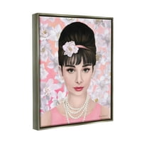 Stupell Industries Audrey Hepburn polirani modni dodaci cvjetni uzorak grafička Umjetnost sjaj sivo plutajuće