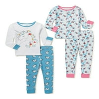 Wonder Nation Baby and Toddler Girl Dugi rukav zgodna pamučna pidžama, 4-dijelni Set, veličina 12m-5T