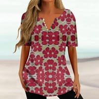 Feterrnal Ljetne košulje za žene Print V izrez kratkih rukava na vrhu cvjetnog tiskanog gumba za bluze vrhunske