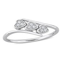 Miabella ženska karata T.W. Dijamantni sterling srebrni trostruki prsten obećanja srca