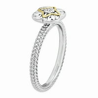 Primalni srebrni srebrni i 14K-kamljeni dijamantni prsten