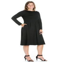 Ženska plus veličine komforne odjeće dugih rukava i flare plus veličina midi haljina