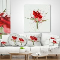 Designart Bright Hand draw Red Rose Sketch - Floral Throw jastuk - 12x20