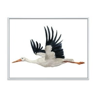 Designart 'Bijela Roda Ciconia Flying Bird' Tradicionalni Uramljeni Platneni Zidni Umjetnički Print