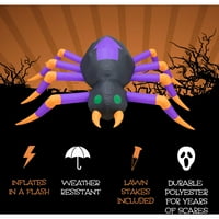 Haunted Hill Farm 8-Ft. Spider na naduvavanje sa svetlima, svečani ukras za Noć veštica