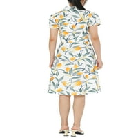 Ženska haljina za struk sa kravatom od limunovog printa sa džepovima