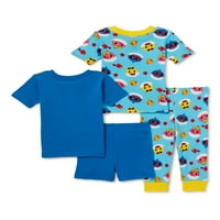 Baby Shark Baby Boy pamučna pletena pidžama, Set od 4 komada, veličine 12M-24M