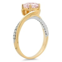 1. CT sjajan okrugli rez simulirani ružičasti dijamant 14k bijeli žuti zlatni pasijans sa Accenting prstenom