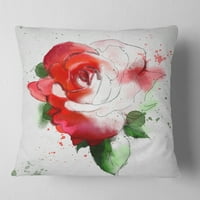 Designart Crvena ručno nacrtana ruža ilustracija - cvjetni jastuk za bacanje-16x16