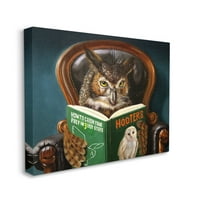 Stupell Industries Funny Owl Reading kožna stolica Hoot Book Paintings Galerija-wrapped Canvas Print Wall