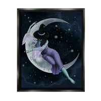 Stupell Industries Moon Witch Starry Night Sky Painting Jet Black Floating Framed Canvas Print Wall Art,