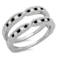 0. Carat 18k bijelo zlato okruglo Crno-bijelo Diamond ženski millgrain godišnjica vjenčana za vjenčana stražar