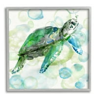 Stupell Industries Aquatic Morska kornjača vodeni mjehurići akvarel akvarel Detaljno slikanje Siva uokvirena