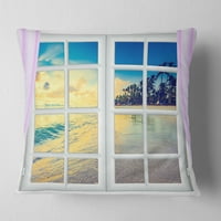 PROIZVODART ZATVORENO PROZOR ZA OCEAN Sunset - Pejzažni jastuk za bacanje zidova - 18x18