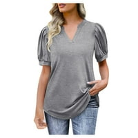 Ženski pleteni puff rukavi Ljetni V izrez T majica Labavi bluzes Dressing Casua