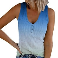 Ženska ljetna modna modna majica V-izrez Casual bez rukava za tisak bez rukava svijetlo plava