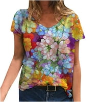 Bazyrey bluza za žene Ženska modna cvjetna tiskana majica V-izrez kratki rukav casual labav bluza Multicolor
