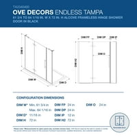 Ove Decors Tampa 64-in. Unutra smo. H Alcove vrata za tuširanje bez okvira u crnoj boji