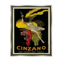 Stupell Industries Cinzano Vintage poster dizajn vina sjaj siva uokvirena plutajuća platna zid Art, 24x30