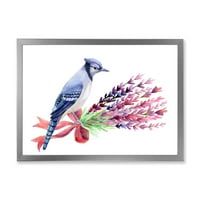 Designart' Plava Jay Ptica Na Buketu Ružičastog Cvijeća ' Tradicionalni Uokvireni Umjetnički Print