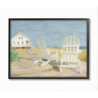 Stupell Industries drvene stolice za plažu u spokojnom pejzažnom ogrtaču Akvarelni uokvireni zidni umjetnički