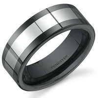 Muški Flat Edge Comfort Fit Crni keramički i Volfram prsten za vjenčanje
