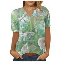 Ženske vrhove kratkih rukava odštampana bluza casual ženske majice Henley ljeto zelena 4xl