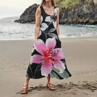Ženske ljetne bez rukava dugačak pokrov povremene cvjetne tiske Maxi haljine sa džepom
