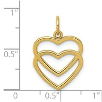 Čvrsti 14K žuti zlatni dvostruki privjesak za srce šarm