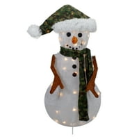 Northlight 24 osvijetljeni bijeli i zeleni Chenille snjegović vanjski Božićni ukras
